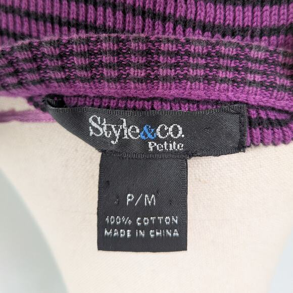 Y2K Style & Co Babydoll Top Sweater PM Purple Black Stripe Elena 2010s Rib Knit - Picture 7 of 9